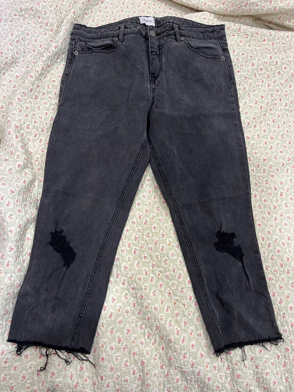 RVCA Women's Washed Black Distressed Ankle Jeans